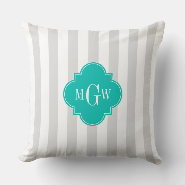 Coussin Lt Gris Rayure Blanche Tétrasel Teal Quatrefoil 3  (Recto)