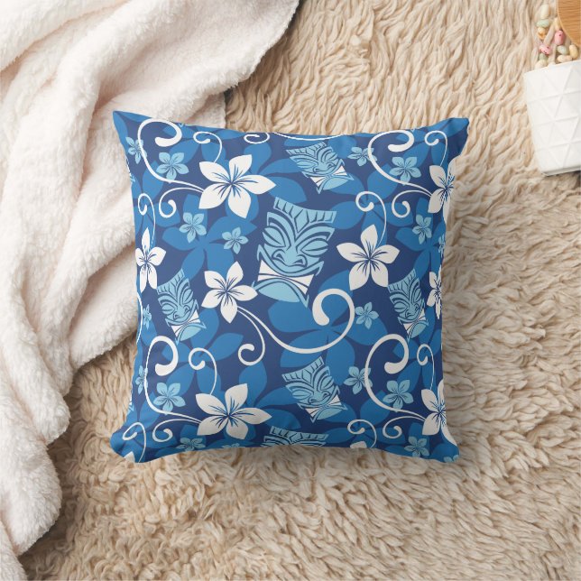 COUSSIN LUAU TIKI MOTIF (BLEU CLAIR) JETER PILLOW (Couverture)