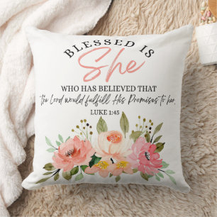 Coussin Luc 1:45 Béni est Elle Écriture Florale