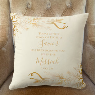 Coussin Luc 2:11 Écriture chrétienne Or Joyeux Noël