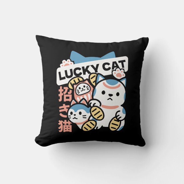 Coussin Lucky Cat Art – Maneki Neko with Gold Coin (Recto)