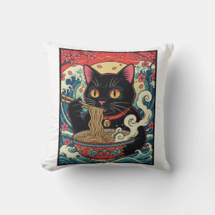 Coussin Lucky Cat Ramen Noodle Art