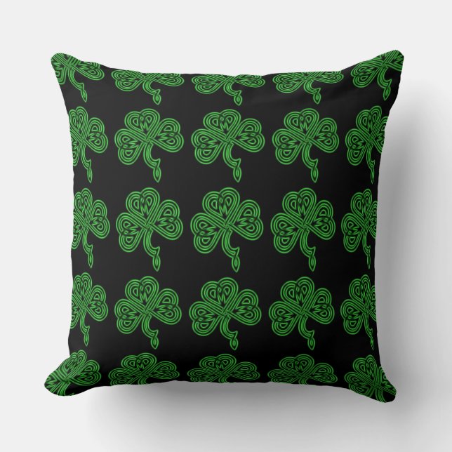 Coussin Lucky Celtic Shamrock Vert & Noir Jeu d'oreiller (Recto)