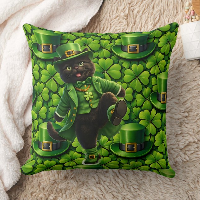 Coussin Lucky leprechaun black cat Saint Patrick's Day Pat (Couverture)