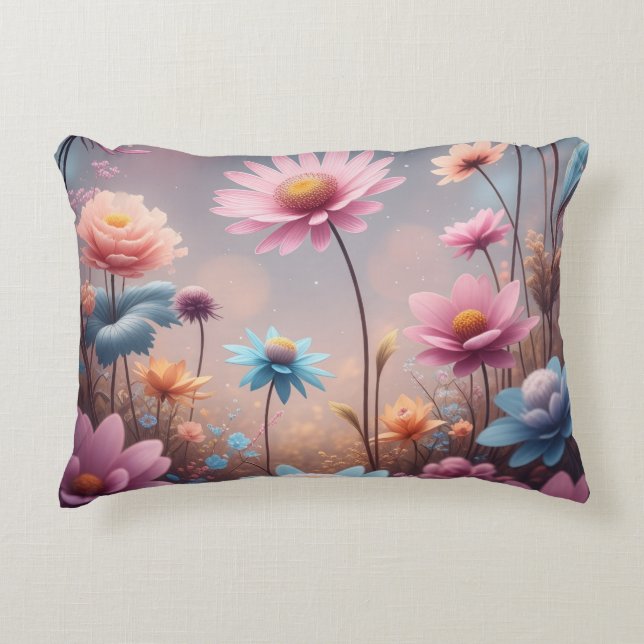 Coussin Lumbar à fleurs rose (Devant)