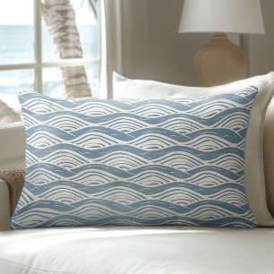 Coussin Lumbar Blue & White Ocean Waves