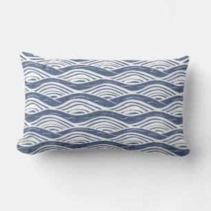 Coussin Lumbar Blue & White Ocean Waves