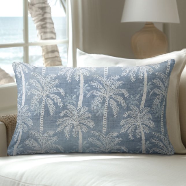 Coussin Lumbar Blue & White Palm Tree (Créateur téléchargé)