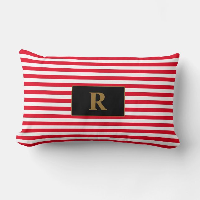 Coussin Lumbar en bandes rouge/blanc monogramme (Recto)