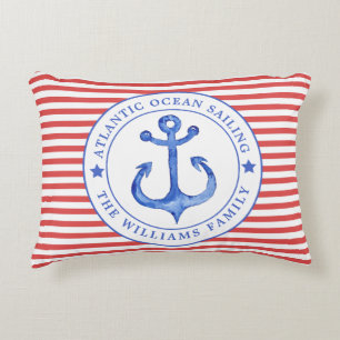 Coussin Lumbar personnalisé Nautical Red Stripes