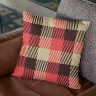 Coussin Lumberjack Rouge Noir & Tan Woodsman Plaid
