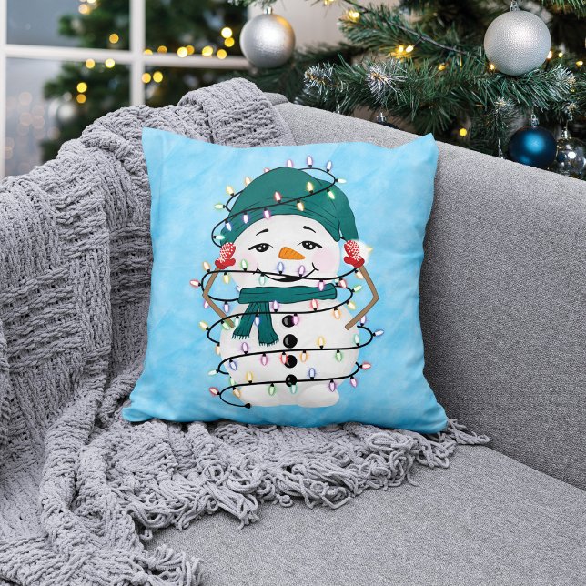 Coussin Lumières brillantes hiver Merveilles Snowman Noël (Créateur téléchargé)