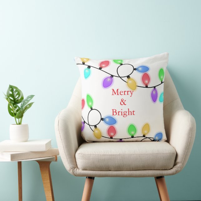 Coussin Lumières De Noël Colorées Sur Blanc (Chaise)