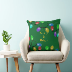 Coussin Lumières De Noël Colorées Sur Vert