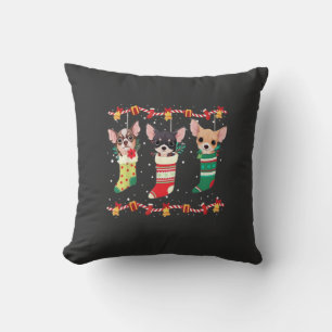 Coussin Lumières de Noël de Chihuahua Drôle de Noël Amateu
