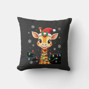 Coussin Lumières de Noël de girafe mignonne Chapeau de Pèr