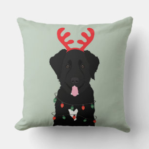 Coussin Lumières de Noël des rennes de chien noir
