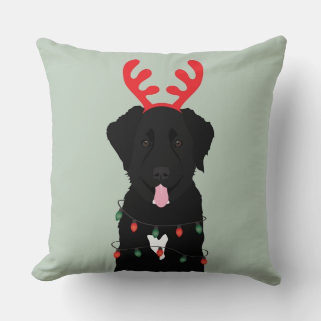 Coussin Lumières de Noël des rennes de chien noir (Recto)