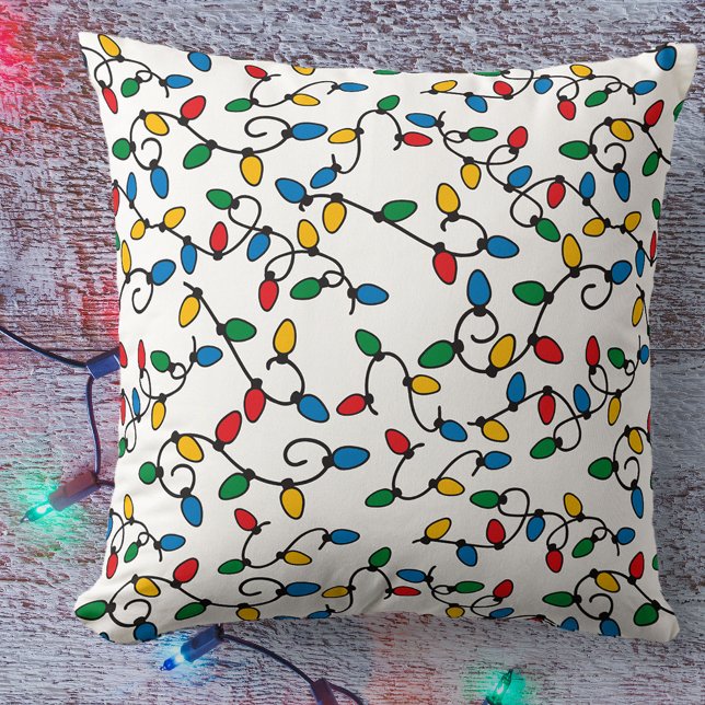 Coussin Lumières de Noël en bleu rouge vert et jaune (Créateur téléchargé)