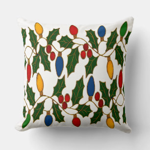 Coussin Lumières de Noël et houx en cloisonné d'art