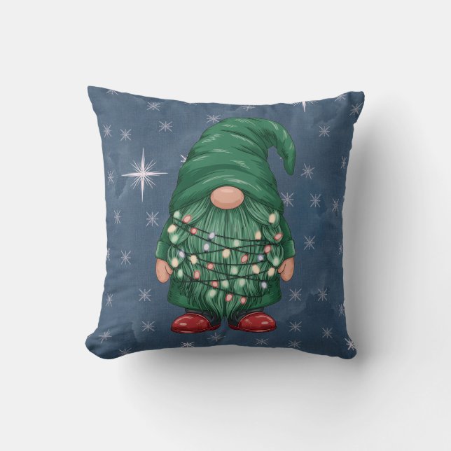 Coussin Lumières de Noël Gnome Vert Aquarelle (Recto)
