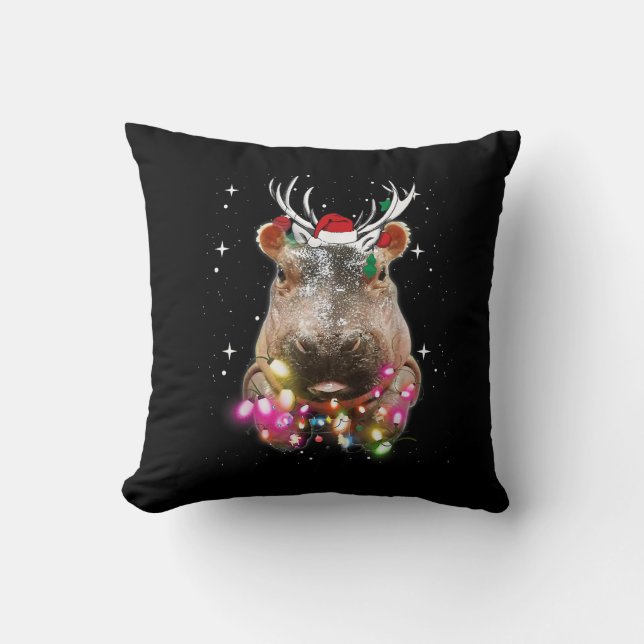 Coussin Lumières de Noël Hippo Fiona Hippopotamus Lover (Recto)