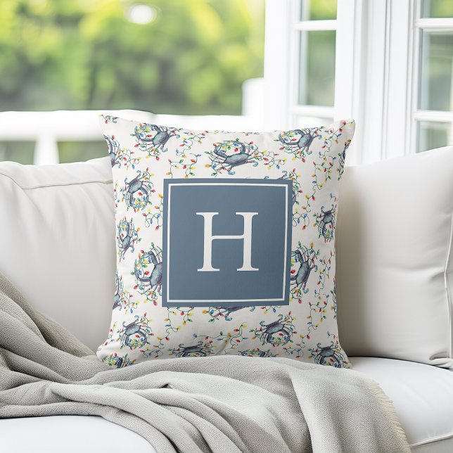 Coussin Lumières de Noël Monogramme du Crabe Côtiers (Créateur téléchargé)