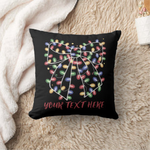 Coussin Lumières de Noël personnalisées avec nœud coquette