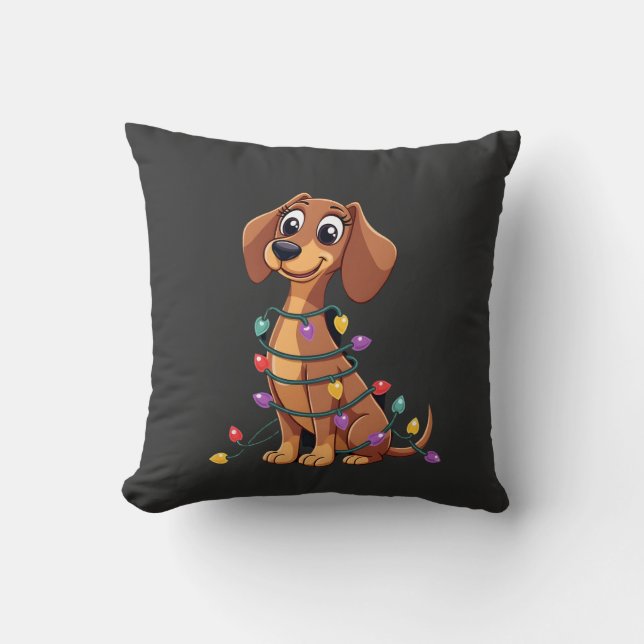 Coussin Lumières de teckel de Noël (2) (Recto)