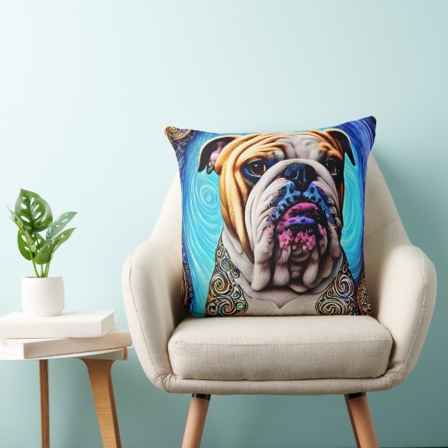 Coussin Lumineuse Bulldog Blue Ocean Wave Pointillisme (Chaise)