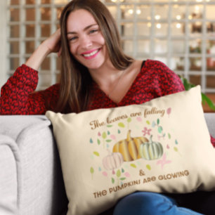 Coussin Lumineuse Citrouille et Feuilles d'automne Doodle