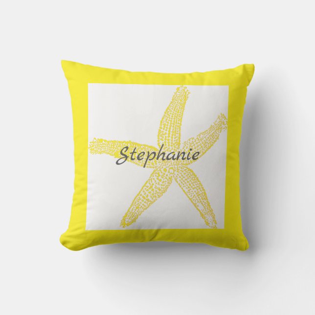 Coussin Lumineux Yellow Starfish Blanc Gris Monogrammes (Recto)