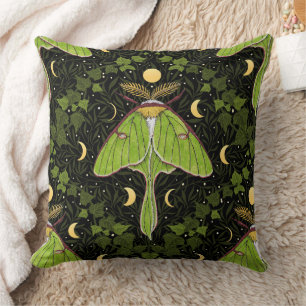 Coussin Luna moth, phases de lune et damas de lierre 2