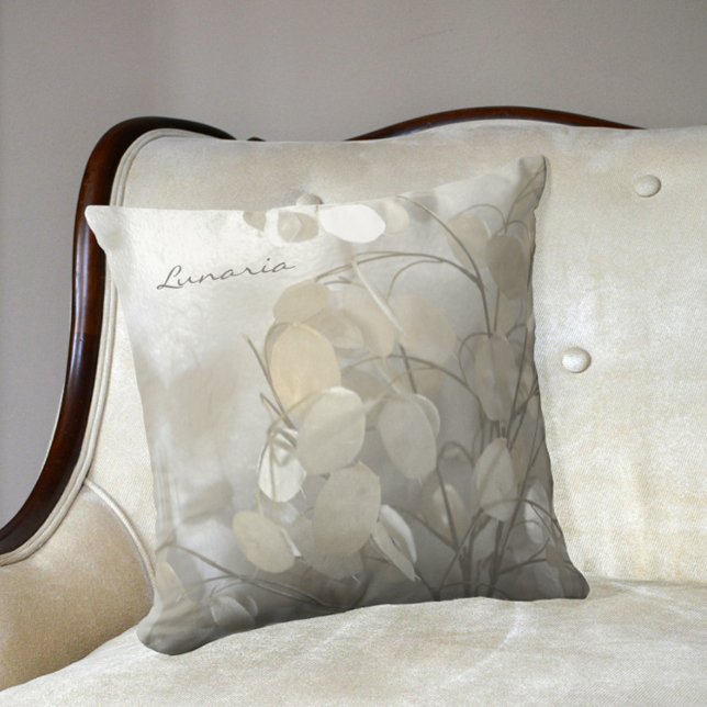 Coussin Lunaria Dollar Argent Élégante Crème Gris Blanc (Créateur téléchargé)
