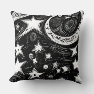 Coussin Lune Abstraite Et Étoiles