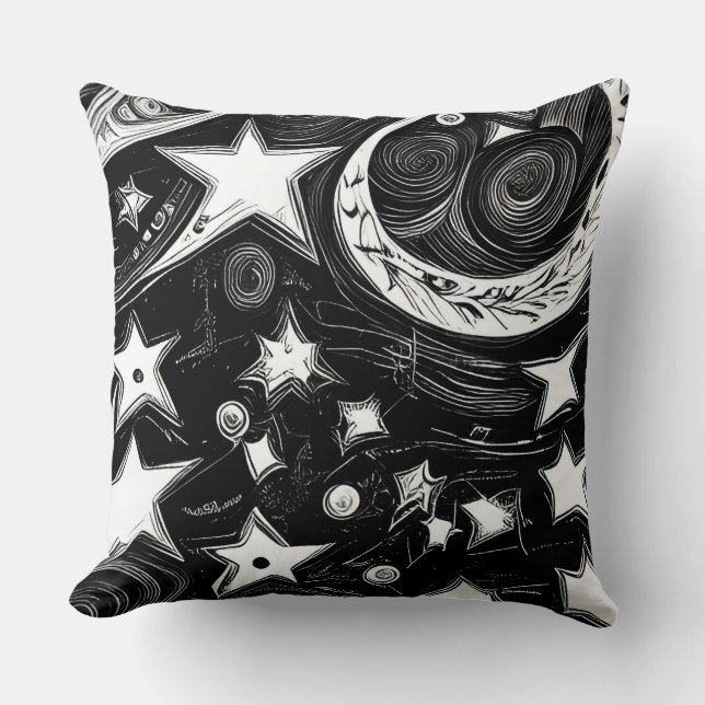 Coussin Lune Abstraite Et Étoiles (Recto)