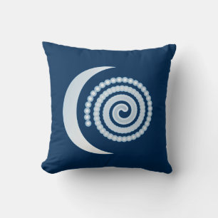 Coussin Lune argentée en spirale sur fond indigo