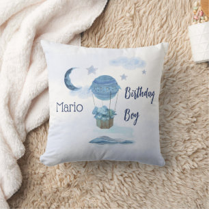 Coussin Lune bleue petit éléphant garçon d'anniversaire