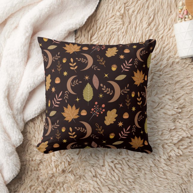 Coussin Lune bohème avec motif de feuilles d'automne (Couverture)