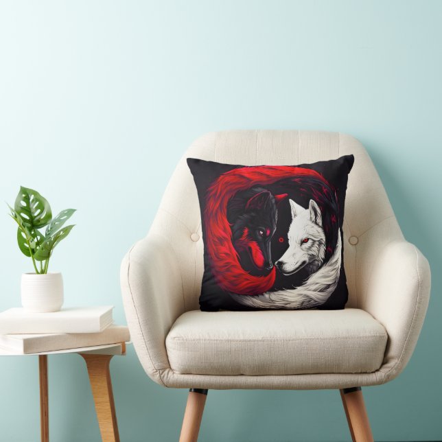 Coussin Lune Crimson Loup blanc rouge (Chaise)