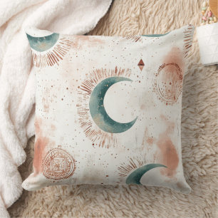 Coussin Lune croissante céleste abstraite en terre cuite