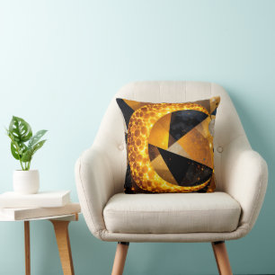Coussin Lune de croissant d'or avec étoiles géométriques c