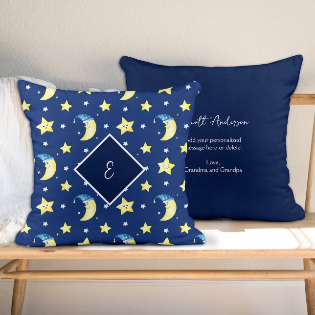 Coussin Lune de message personnalisée et étoiles bleu (Créateur téléchargé)