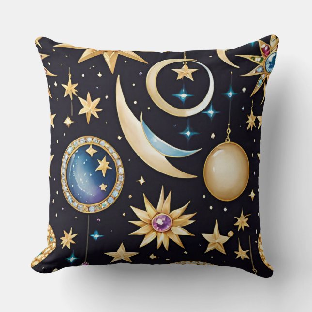 Coussin Lune Et Étoiles Céleste (Recto)