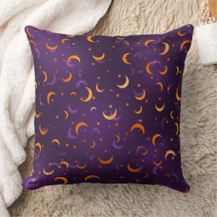 Coussin Lune et étoiles d'or violet Coton Halloween
