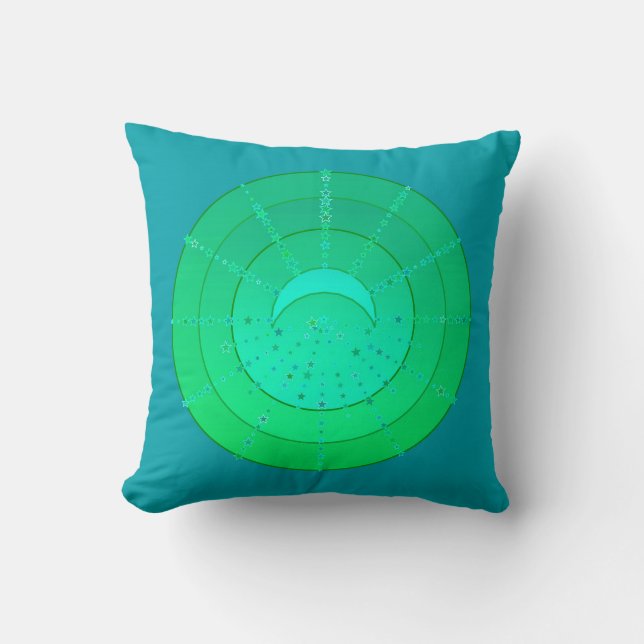 Coussin Lune et étoiles Mandala - Emerald Green (Recto)