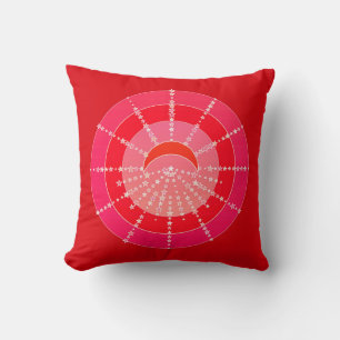 Coussin Lune et étoiles Mandala - Rouge et Corail