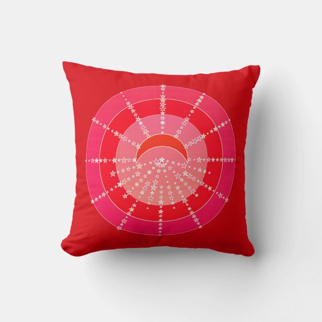 Coussin Lune et étoiles Mandala - Rouge et Corail (Recto)