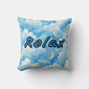 Coussin Lune et Nuages Bleus de Rêve   Céleste