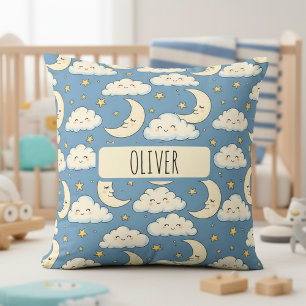 Coussin Lune et nuages endormis fantaisistes et rêveurs
